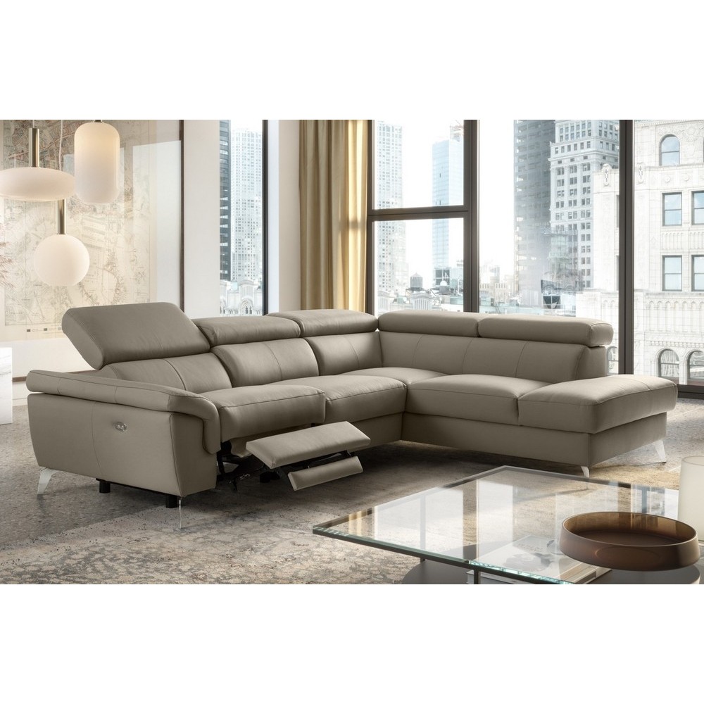Canapé d'angle relax en 100% tout cuir de luxe italien avec relax électrique et coffre, 5/6 places SORENTO, taupe, angle droit ( Canapé d'angle relax en 100% tout cuir de luxe italien avec relax électrique et coffre, 5/6 places SORENTO, taupe, angle droit (