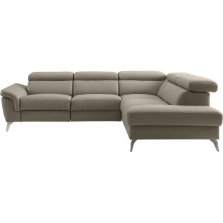 Canapé d'angle relax en 100% tout cuir de luxe italien avec relax électrique et coffre, 5/6 places SORENTO, taupe, angle droit (