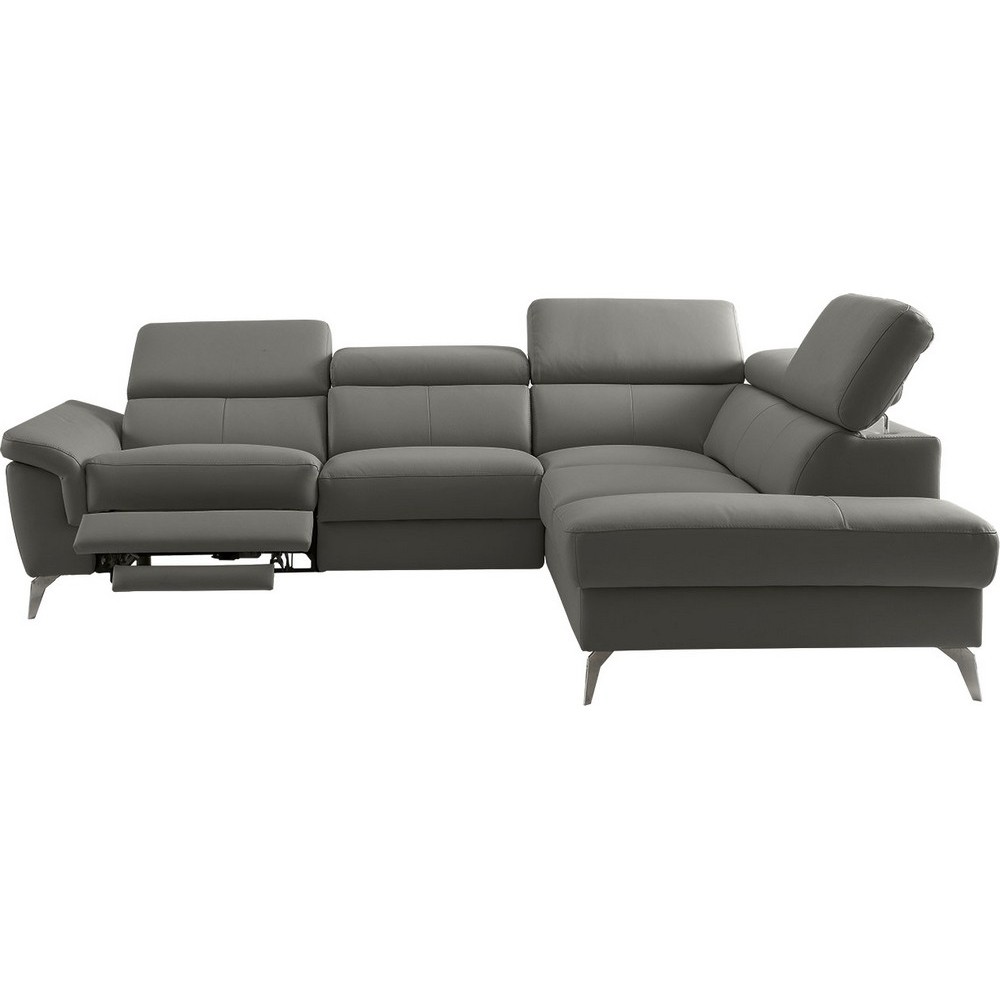 Canapé d'angle relax en 100% tout cuir de luxe italien avec relax électrique et coffre, 5/6 places SORENTO, gris foncé, angle dr Canapé d'angle relax en 100% tout cuir de luxe italien avec relax électrique et coffre, 5/6 places SORENTO, gris foncé, angle dr