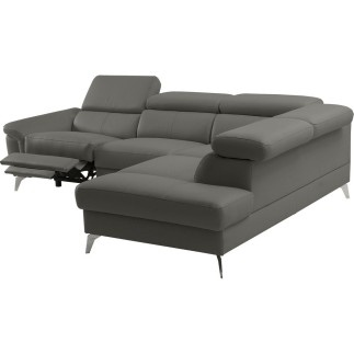 Canapé d'angle relax en 100% tout cuir de luxe italien avec relax électrique et coffre, 5/6 places SORENTO, gris foncé, angle dr