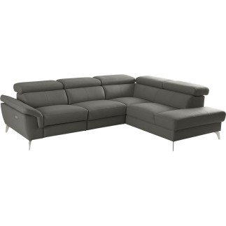 Canapé d'angle relax en 100% tout cuir de luxe italien avec relax électrique et coffre, 5/6 places SORENTO, gris foncé, angle dr