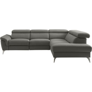 Canapé d'angle relax en 100% tout cuir de luxe italien avec relax électrique et coffre, 5/6 places SORENTO, gris foncé, angle dr