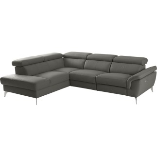Canapé d'angle relax en 100% tout cuir de luxe italien avec relax électrique et coffre -, 5/6 places SORENTO, gris foncé, angle
