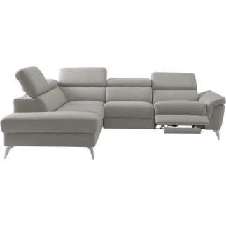 Canapé d'angle relax en 100% tout cuir de luxe italien avec relax électrique et coffre -, 5/6 places SORENTO, gris clair, angle