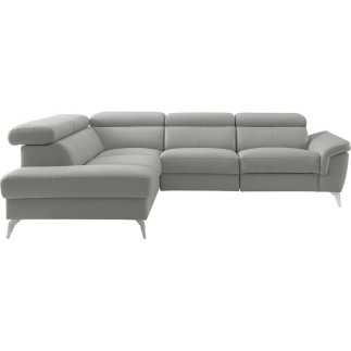 Canapé d'angle relax en 100% tout cuir de luxe italien avec relax électrique et coffre -, 5/6 places SORENTO, gris clair, angle