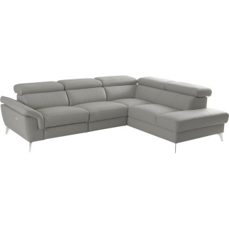Canapé d'angle relax en 100% tout cuir de luxe italien avec relax électrique et coffre, 5/6 places SORENTO, gris clair, angle dr