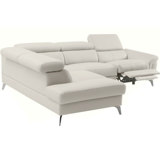 Canapé d'angle relax en 100% tout cuir de luxe italien avec relax électrique et coffre -, 5/6 places SORENTO, ivoire, angle gauc