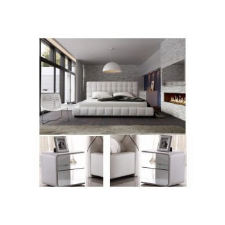 1er paiiement de la commande: Lit design en cuir italien de luxe silver, blanc 01, 180x200, et 2 Chevets de qualité supérieure e