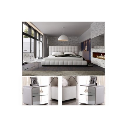 1er paiiement de la commande: Lit design en cuir italien de luxe silver, blanc 01, 180x200, et 2 Chevets de qualité supérieure e