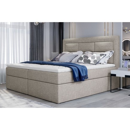 Ensemble boxspring complet tête de lit + sommiers + matelas + surmatelas VISTA de VENESETTI - tissu luxe beige - 140 x 200 cm
