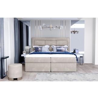 Ensemble boxspring complet tête de lit + sommiers + matelas + surmatelas VISTA de VENESETTI - tissu luxe beige - 140 x 200 cm