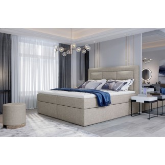 Ensemble boxspring complet tête de lit + sommiers + matelas + surmatelas VISTA de VENESETTI - tissu luxe beige - 180 x 200 cm