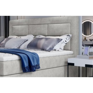 Ensemble boxspring complet tête de lit + sommiers + matelas + surmatelas VISTA de VENESETTI - tissu luxe gris - 140 x 200 cm, 14