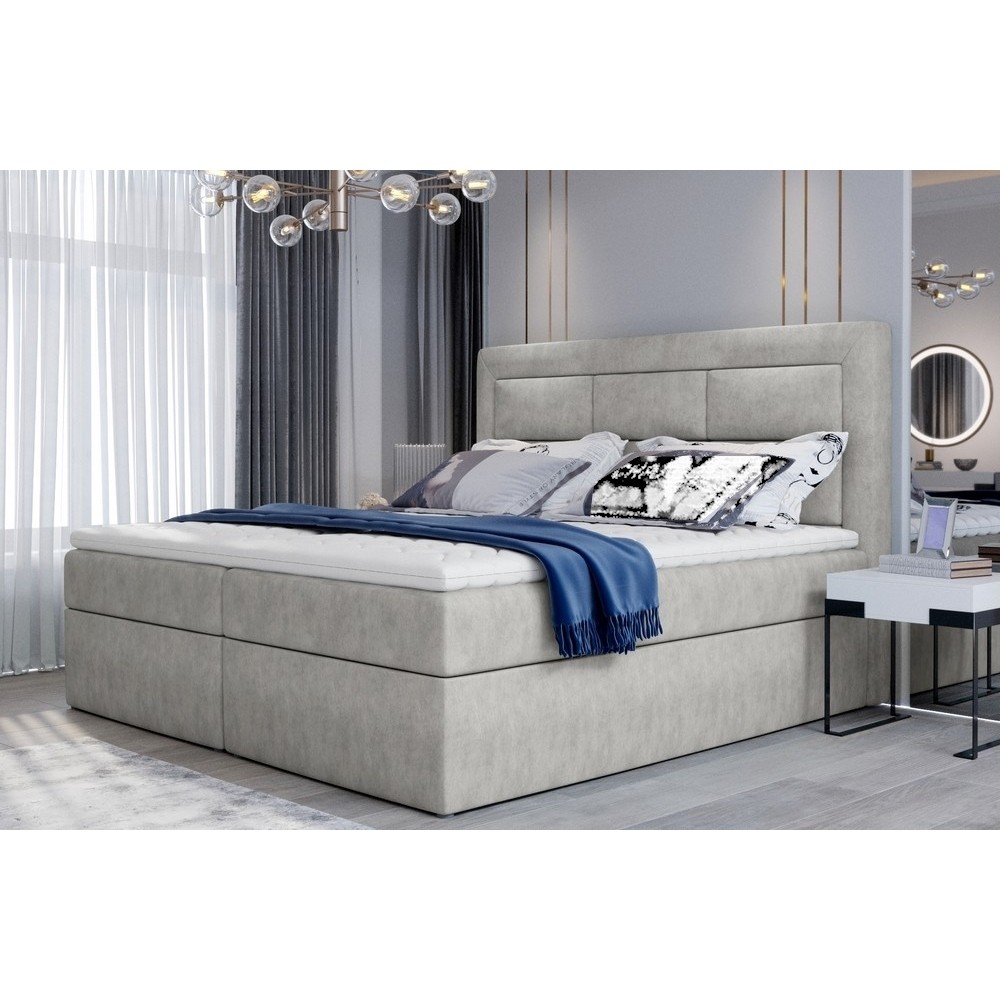 Ensemble boxspring complet tête de lit + sommiers + matelas + surmatelas VISTA de VENESETTI - tissu luxe gris - 160 x 200 cm, 16 Ensemble boxspring complet tête de lit + sommiers + matelas + surmatelas VISTA de VENESETTI - tissu luxe gris - 160 x 200 cm, 16
