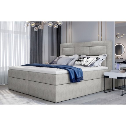Ensemble boxspring complet tête de lit + sommiers + matelas + surmatelas VISTA de VENESETTI - tissu luxe gris - 160 x 200 cm