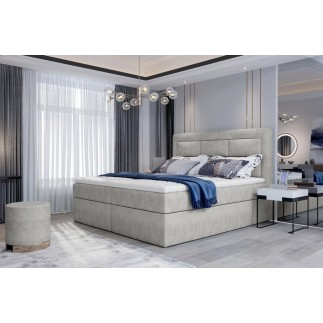 Ensemble boxspring complet tête de lit + sommiers + matelas + surmatelas VISTA de VENESETTI - tissu luxe gris - 160 x 200 cm