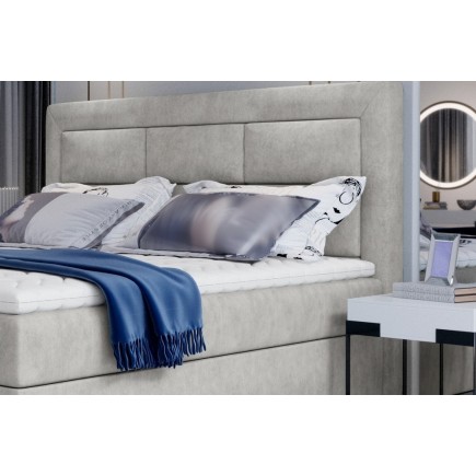 Ensemble boxspring complet tête de lit + sommiers + matelas + surmatelas VISTA de VENESETTI - tissu luxe gris - 180 x 200 cm, 18