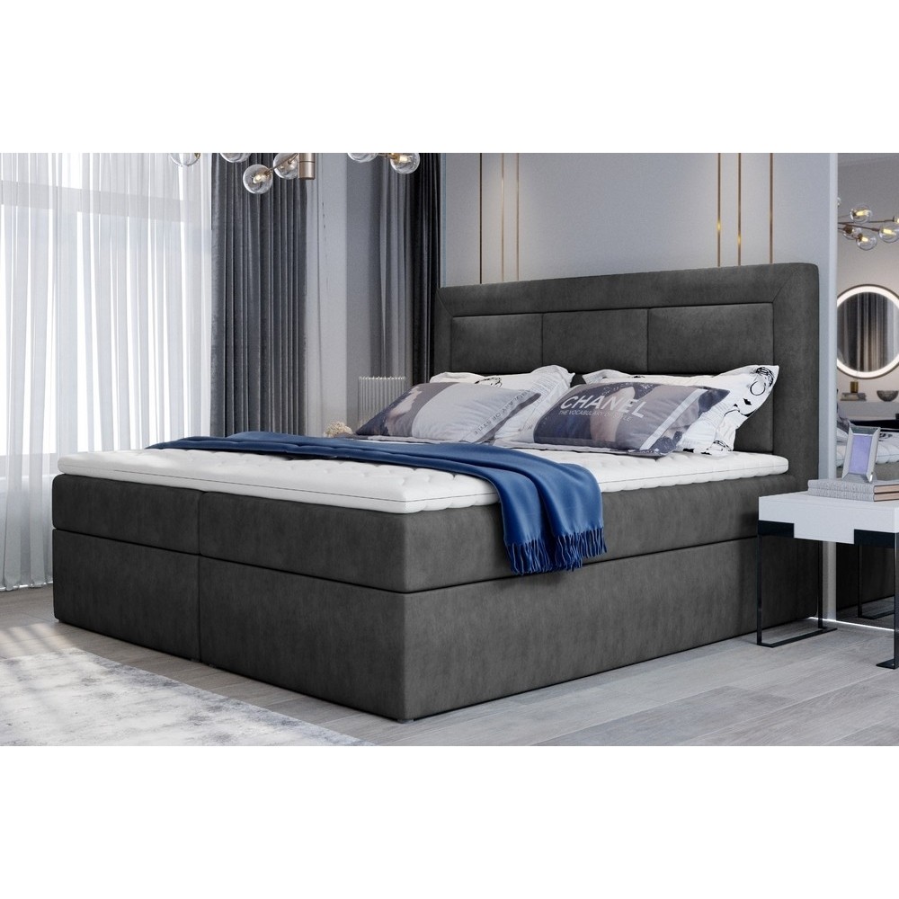 Ensemble boxspring complet tête de lit + sommiers + matelas + surmatelas VISTA de VENESETTI - tissu luxe gris foncé - 140 x 200 Ensemble boxspring complet tête de lit + sommiers + matelas + surmatelas VISTA de VENESETTI - tissu luxe gris foncé - 140 x 200