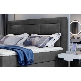 Ensemble boxspring complet tête de lit + sommiers + matelas + surmatelas VISTA de VENESETTI - tissu luxe gris foncé - 160 x 200