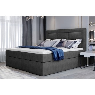 Ensemble boxspring complet tête de lit + sommiers + matelas + surmatelas VISTA de VENESETTI - tissu luxe gris foncé - 160 x 200