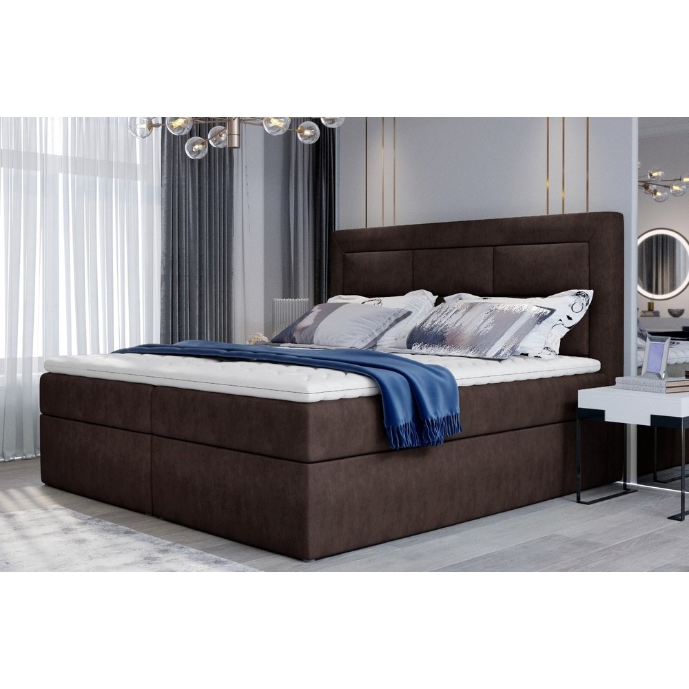 Ensemble boxspring complet tête de lit + sommiers + matelas + surmatelas VISTA de VENESETTI - tissu luxe chocolat - 140 x 200 cm Ensemble boxspring complet tête de lit + sommiers + matelas + surmatelas VISTA de VENESETTI - tissu luxe chocolat - 140 x 200 cm