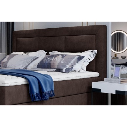 Ensemble boxspring complet tête de lit + sommiers + matelas + surmatelas VISTA de VENESETTI - tissu luxe chocolat - 140 x 200 cm