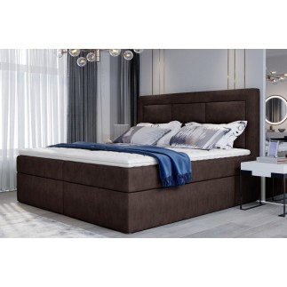 Ensemble boxspring complet tête de lit + sommiers + matelas + surmatelas VISTA de VENESETTI - tissu luxe chocolat - 160 x 200 cm