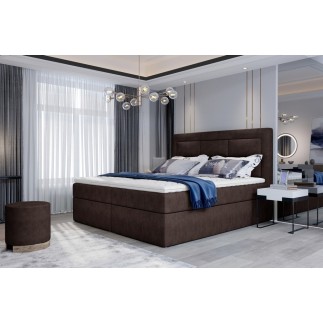 Ensemble boxspring complet tête de lit + sommiers + matelas + surmatelas VISTA de VENESETTI - tissu luxe chocolat - 160 x 200 cm