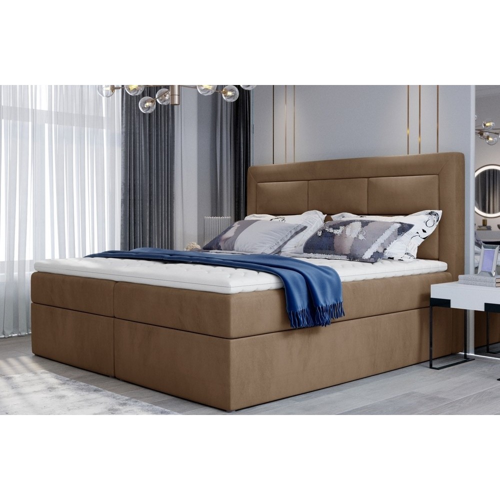 Ensemble boxspring complet tête de lit + sommiers + matelas + surmatelas VISTA VELOURS de VENESETTI - tissu velours luxe marron Ensemble boxspring complet tête de lit + sommiers + matelas + surmatelas VISTA VELOURS de VENESETTI - tissu velours luxe marron