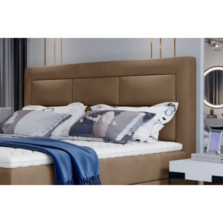 Ensemble boxspring complet tête de lit + sommiers + matelas + surmatelas VISTA VELOURS de VENESETTI - tissu velours luxe marron