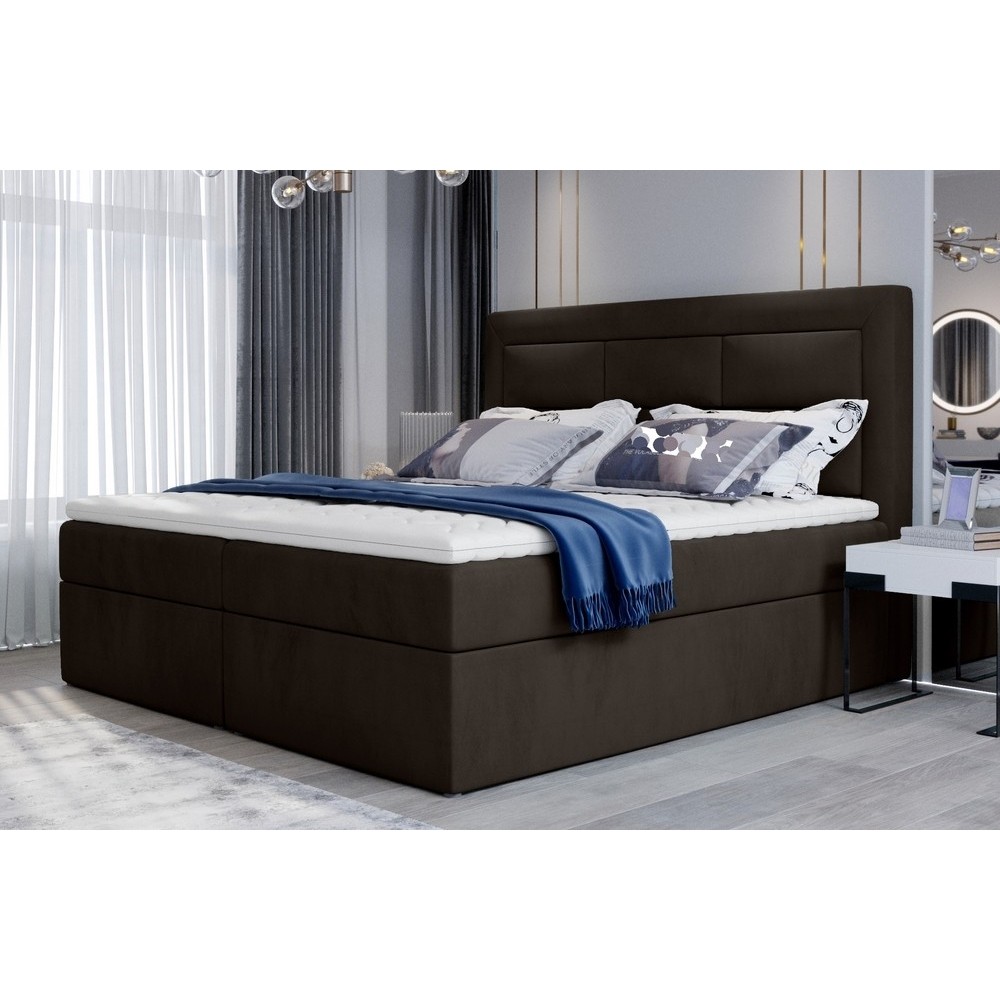 Ensemble boxspring complet tête de lit + sommiers + matelas + surmatelas VISTA VELOURS de VENESETTI - tissu velours luxe chocola Ensemble boxspring complet tête de lit + sommiers + matelas + surmatelas VISTA VELOURS de VENESETTI - tissu velours luxe chocola
