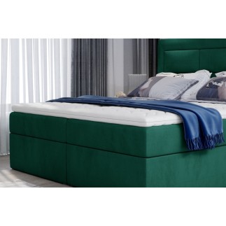 Ensemble boxspring complet tête de lit + sommiers + matelas + surmatelas VISTA VELOURS de VENESETTI - tissu velours luxe vert -