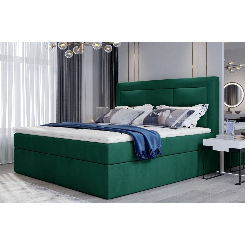 Ensemble boxspring complet tête de lit + sommiers + matelas + surmatelas VISTA VELOURS de VENESETTI - tissu velours luxe vert -