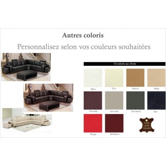Canapé d'angle en cuir italien 7 places EVITA, couleur personnalisée