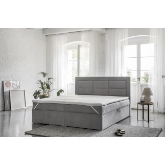 Ensemble boxspring complet tête de lit + sommiers + matelas + surmatelas VISTA VELOURS de VENESETTI - tissu velours luxe gris -