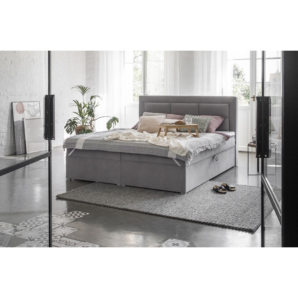 Ensemble boxspring complet tête de lit + sommiers + matelas + surmatelas VISTA VELOURS de VENESETTI - tissu velours luxe gris - Ensemble boxspring complet tête de lit + sommiers + matelas + surmatelas VISTA VELOURS de VENESETTI - tissu velours luxe gris -