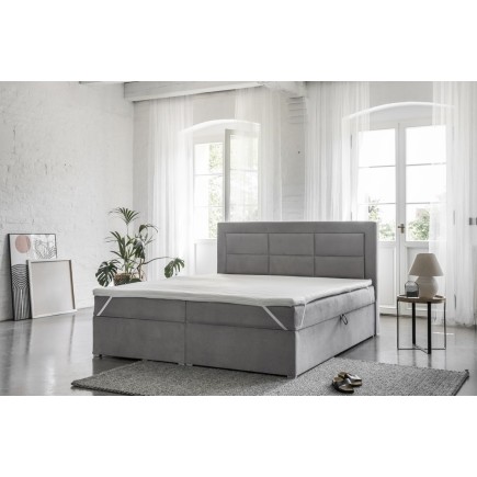 Ensemble boxspring complet tête de lit + sommiers + matelas + surmatelas VISTA VELOURS de VENESETTI - tissu velours luxe gris -