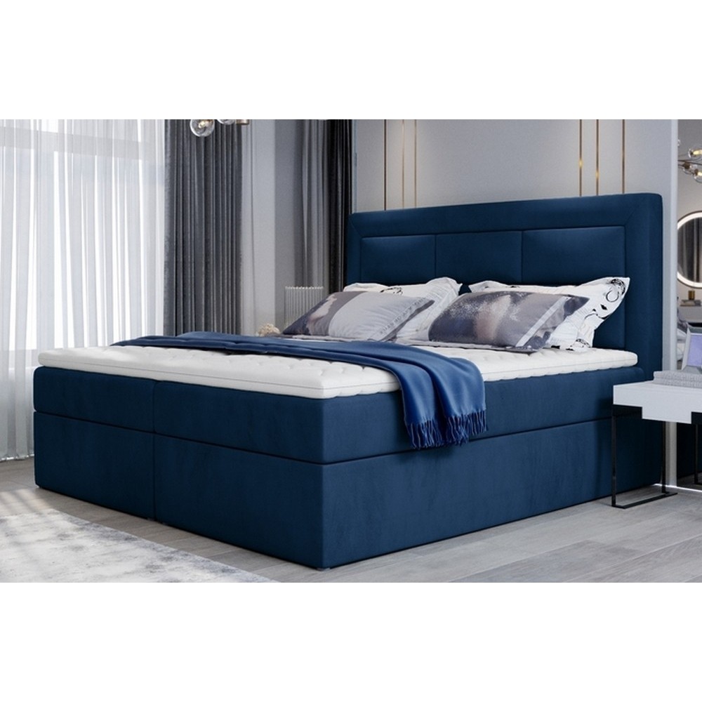 Ensemble boxspring complet tête de lit + sommiers + matelas + surmatelas VISTA VELOURS de VENESETTI - tissu velours luxe bleu - Ensemble boxspring complet tête de lit + sommiers + matelas + surmatelas VISTA VELOURS de VENESETTI - tissu velours luxe bleu -