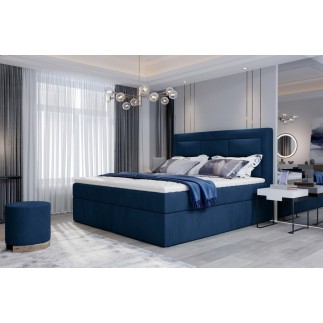 Ensemble boxspring complet tête de lit + sommiers + matelas + surmatelas VISTA VELOURS de VENESETTI - tissu velours luxe bleu -