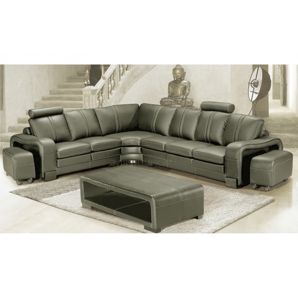 -Canapé d'angle en cuir italien 7 places EVITA, gris foncé angle gauche -Canapé d'angle en cuir italien 7 places EVITA, gris foncé angle gauche