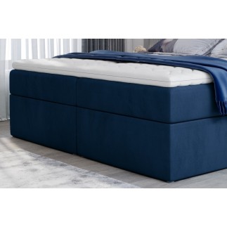 Ensemble boxspring complet tête de lit + sommiers + matelas + surmatelas VISTA VELOURS de VENESETTI - tissu velours luxe bleu -