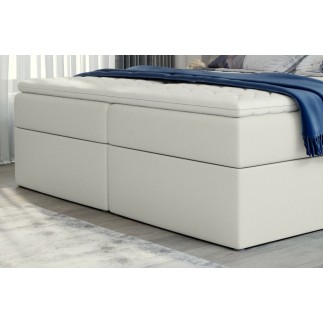 Ensemble boxspring complet tête de lit + sommiers + matelas + surmatelas VISTA de VENESETTI - simili cuir ivoire - 140 x 200 cm