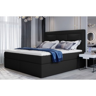 Ensemble boxspring complet tête de lit + sommiers + matelas + surmatelas VISTA de VENESETTI - simili cuir noir - 140 x 200 cm