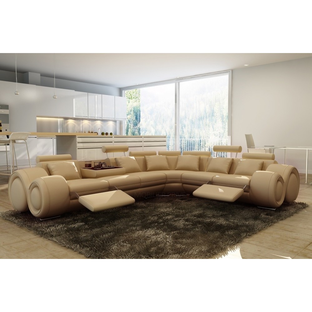 Canapé d'angle en cuir italien 7 places EXCELIA, beige, angle droit Canapé d'angle en cuir italien 7 places EXCELIA, beige, angle droit