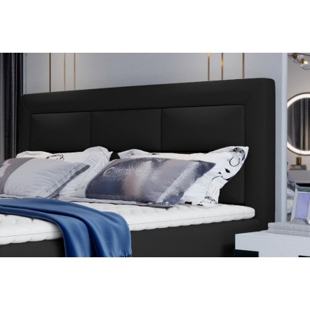 Ensemble boxspring complet tête de lit + sommiers + matelas + surmatelas VISTA de VENESETTI - simili cuir noir - 140 x 200 cm, 1