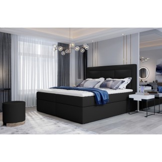 Ensemble boxspring complet tête de lit + sommiers + matelas + surmatelas VISTA de VENESETTI - simili cuir noir - 180 x 200 cm