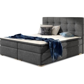 Ensemble boxspring complet tête de lit + sommiers + matelas + surmatelas INAYA de VENESETTI - tissu luxe gris foncé - 140x200 cm