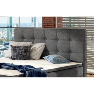 Ensemble boxspring complet tête de lit + sommiers + matelas + surmatelas INAYA de VENESETTI - tissu luxe gris foncé - 140x200 cm