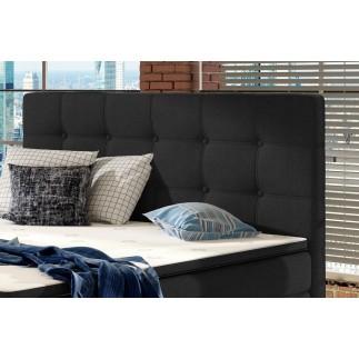 Ensemble boxspring complet tête de lit + sommiers + matelas + surmatelas INAYA de VENESETTI - tissu luxe noir - 140x200 cm