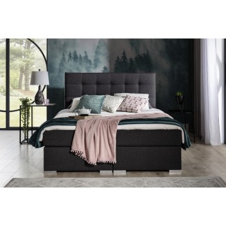 Ensemble boxspring complet tête de lit + sommiers + matelas + surmatelas INAYA de VENESETTI - tissu luxe noir - 140x200 cm